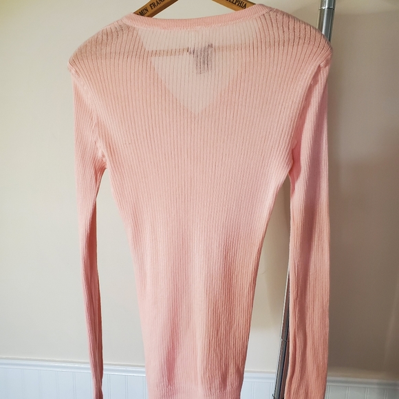 Calvin Klein sheer V neck sweater CK jeans super soft lightweight pink sz M - Picture 2 of 8